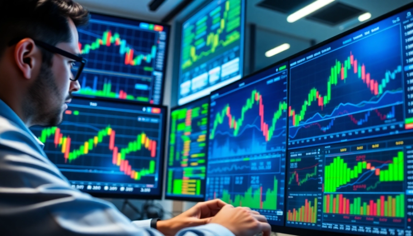 Explore various trading strategies with a dynamic trading platform image highlighting charts and financial data.